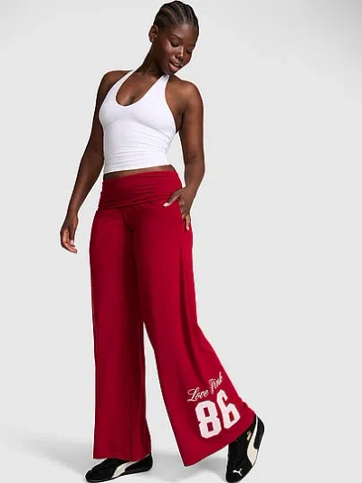 Pink All-day Cotton™ Foldover Wide-leg Pants In Red