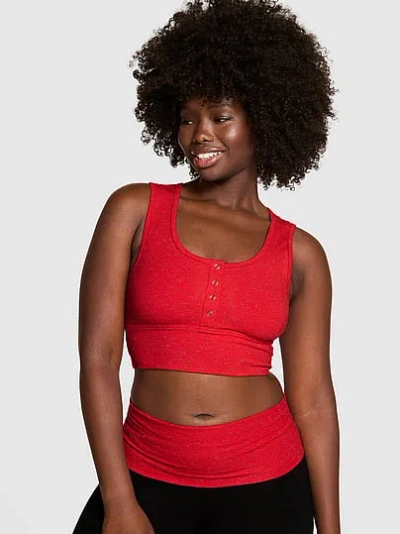 Pink All-day Cotton™ Henley Scoop Bra In Red
