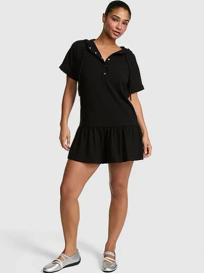 Pink All-day Cotton™ Hooded Romper In Black