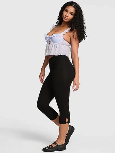 Pink All-day Cotton™ Keyhole Capri Leggings In Black