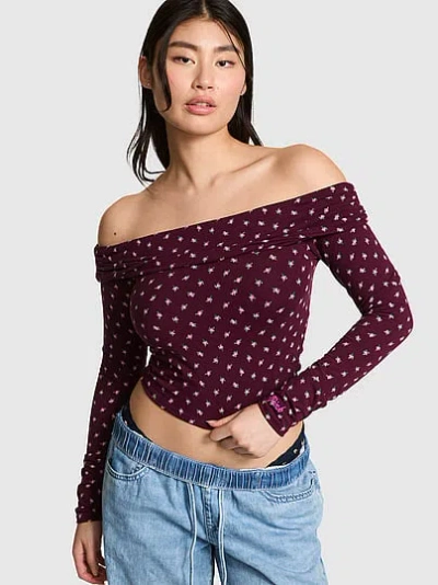 Pink All-day Cotton™ Off-the-shoulder Cropped Top In Purple
