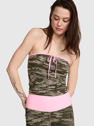 Pink All-day Cotton™ Ruched Front-tie Tube Top In Animal Print