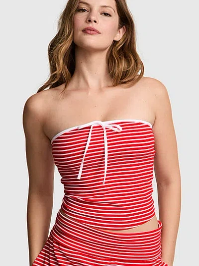 Pink All-day Cotton™ Ruched Front-tie Tube Top In Red