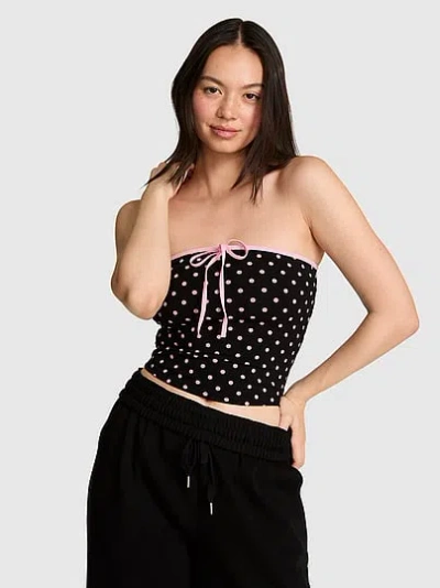 Pink All-day Cotton™ Ruched Front-tie Tube Top In Black