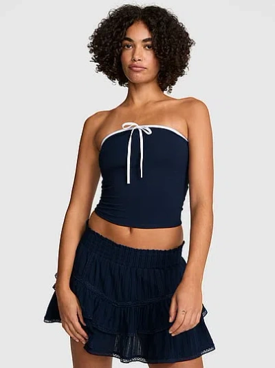 Pink All-day Cotton™ Ruched Front-tie Tube Top In Multi