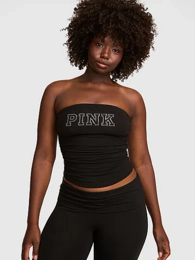 Pink All-day Cotton™ Side-ruched Tube Top In Black