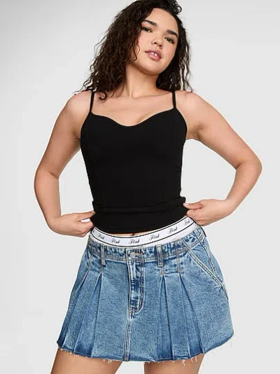 Pink All-day Soft Rib Corset Tank Top In Black