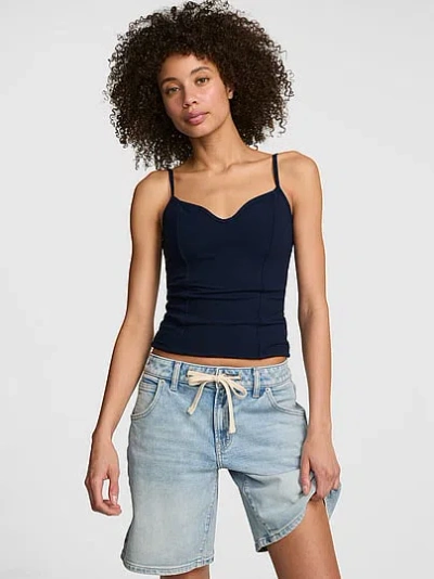Pink All-day Soft Rib Corset Tank Top In Blue