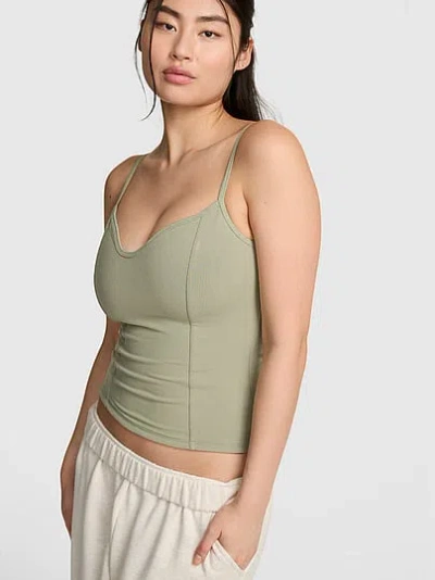 Pink All-day Soft Rib Corset Tank Top In Green