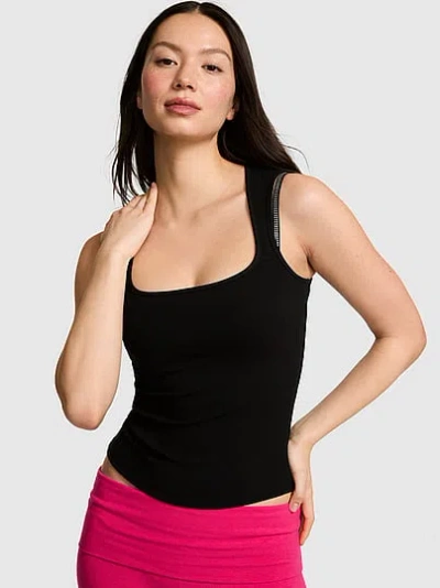 Pink All-day Soft Rib Square-neck Tank Top In Black