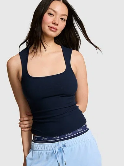 Pink All-day Soft Rib Square-neck Tank Top In Blue