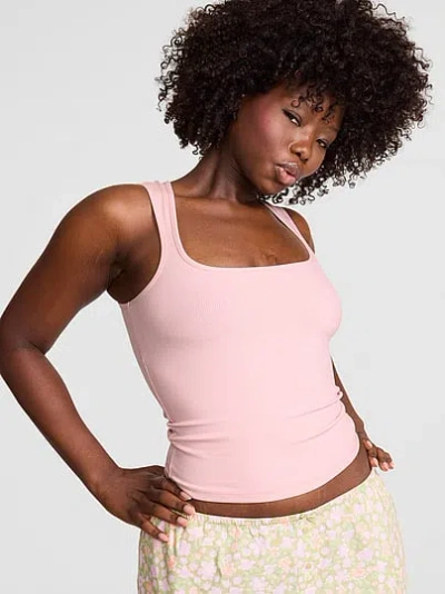 Pink All-day Soft Rib Square-neck Tank Top In