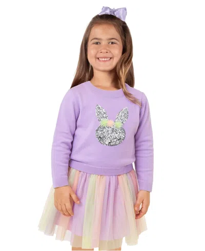 Pink & Violet Kids' Girls' 2-6x Sequin Bunny Sweater & Skirt, 2-piece Set In Purple