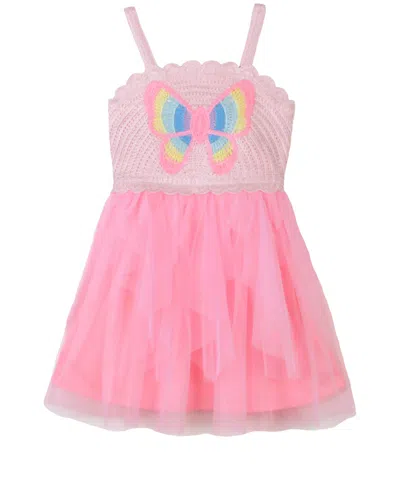 Pink & Violet Kids' Pink Violet Little Girls Sleeveless Butterfly Chrochet Mesh Dress