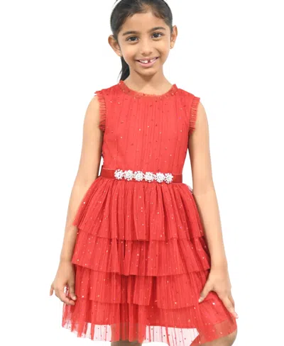 Pink & Violet Kids' Toddler And Little Girls Pleated Mesh Dress In Red