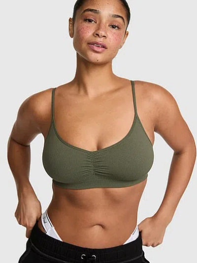 Pink Anywear Ruched Plunge Bra In Green