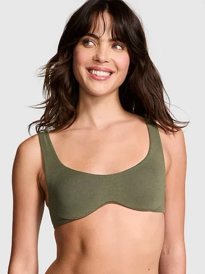 Pink Base Cotton Unlined Scoop Bra In Green
