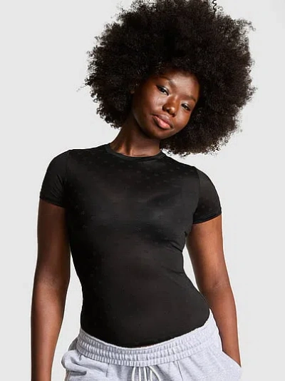 Pink Base Daisy Sheer Short-sleeve Tee In Black