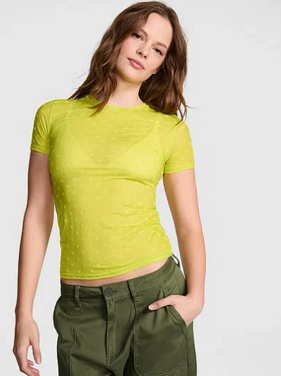 Pink Base Daisy Sheer Short-sleeve Tee In Green