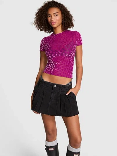 Pink Base Heart Mesh Short-sleeve Tee In Purple