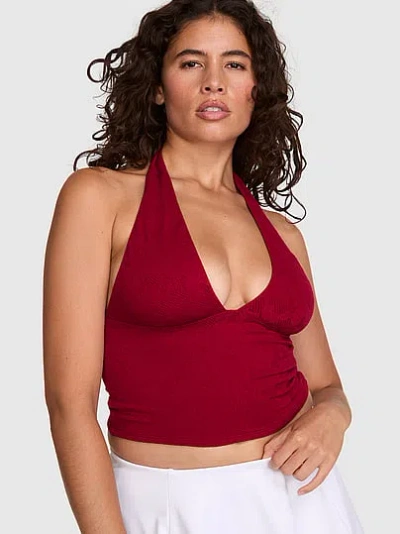 Pink Base Lace Halter Top In Red