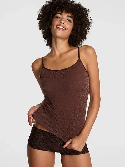 Pink Base Leopard Mesh Cami In Brown