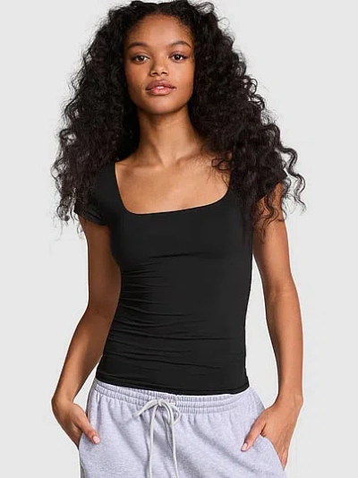 Pink Base Stretch™ Cap-sleeve Tee In Black