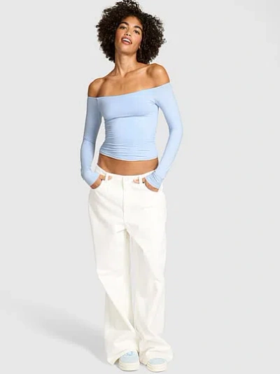 Pink Base Stretch™ Off-the-shoulder Long-sleeve Top In Blue