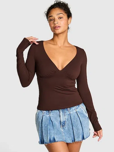 Pink Base Stretch™ Ruched Long-sleeve Tee In Brown