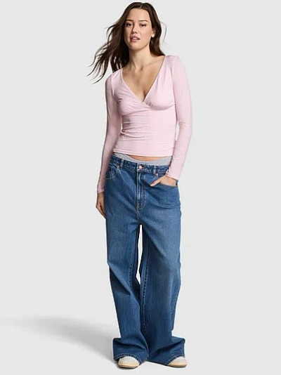 Pink Base Stretch™ Ruched Long-sleeve Tee In