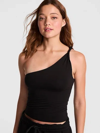 Pink Base Stretch™ Twisted One-shoulder Tank Top In Black