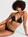 Pink Beaded Fringe Triangle String Bikini Top In Black