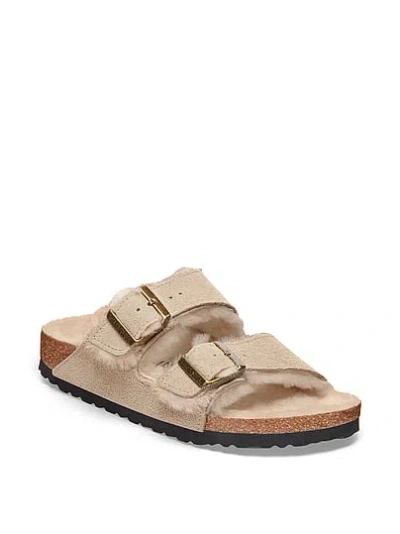 Pink Birkenstock Arizona Shearling Suede Sandals In Neutral