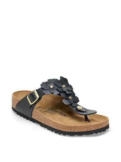 Pink Birkenstock Gizeh Flowers Sandals In Black