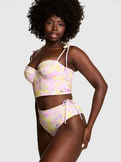 Pink Bow-strap Push-up Tankini Top In