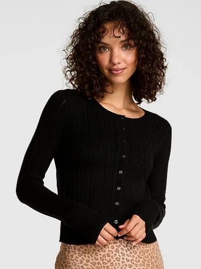 Pink Button-down Knit Cardigangan In Black