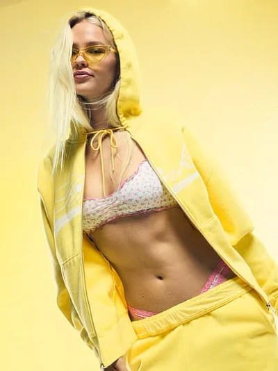 Pink By Frankies Bikinis Berry Full Zip Hooded Sweatshirt In Yellow