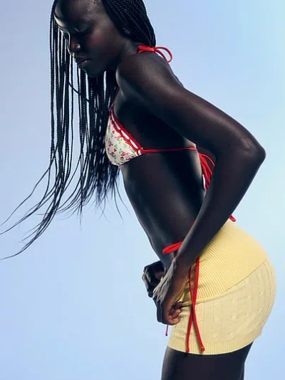 Pink By Frankies Bikinis Hudson Cable Knit Short In Yellow