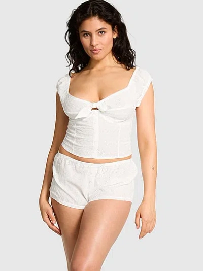 Pink By Frankies Bikinis Marilyn Eyelet Shorts In White