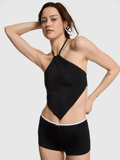 Pink By Frankies Bikinis Maya Halter Bikini Top In Black