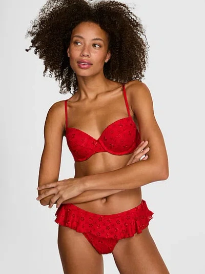 Pink By Frankies Bikinis Ryder Push-up Eyelet Bikini Top In Red