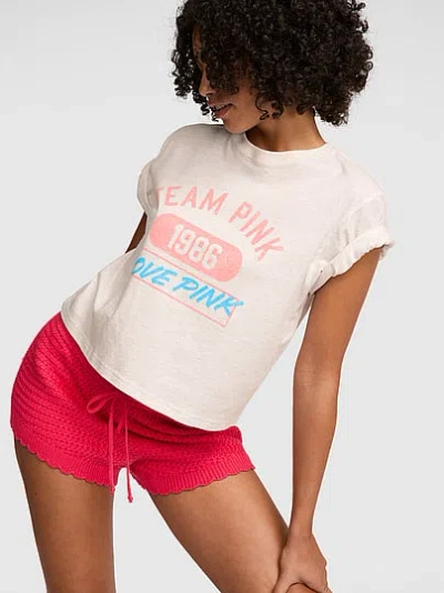 Pink Campus Cotton™ Boxy-cut Tee In White