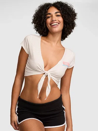 Pink Campus Cotton™ Front-tie Cropped Top In Multi