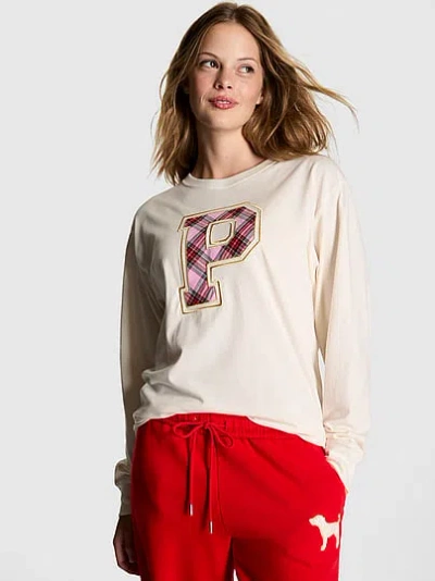 Pink Campus Cotton™ Long-sleeve Tee In White