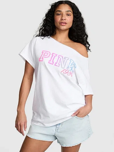 Pink Campus Cotton™ Off-the-shoulder Tee In White