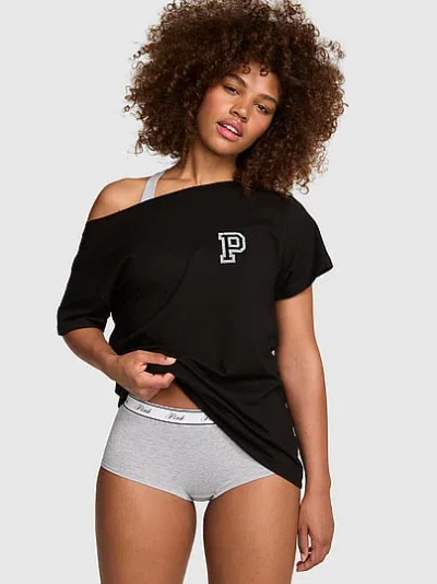 Pink Campus Cotton™ Off-the-shoulder Tee In Black