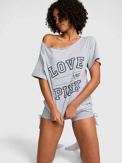 Pink Campus Cotton™ Off-the-shoulder Tee In Gray