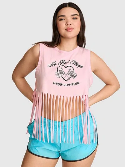 Pink Campus Cotton™ Retro Fringe Tank Top In