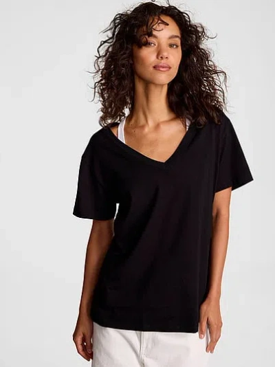 Pink Campus Cotton™ V-neck Tee In Black