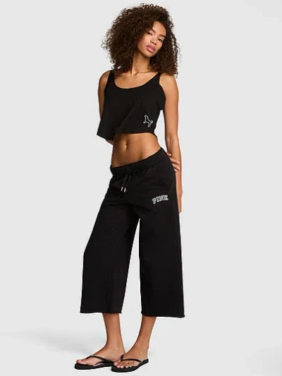 Pink Campus Fleece™ Cropped Wide-leg Sweatpants In Black